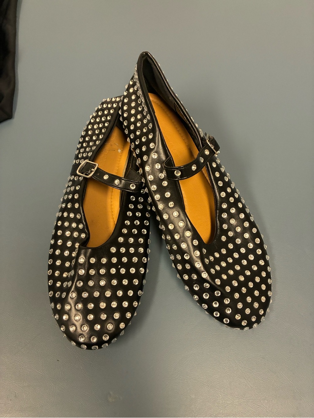 Wild Diva Black Studded Mary Jane Flats